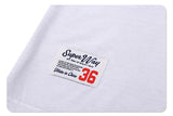 Fake pocket detail on "actions speak louder than words" graphic t-shirt