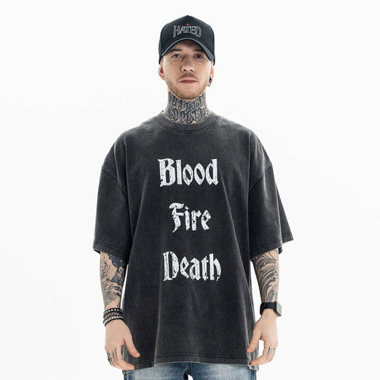 Bathory Blood Fire Death Graphic T-Shirt Front View Model