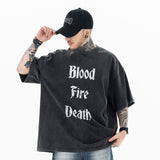 Bathory Blood Fire Death Graphic T-Shirt Front View Model