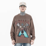 Front view of a model wearing a bear pure cotton long sleeve graphic T-shirt.