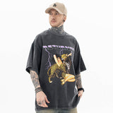 Front view of model wearing Beauty And The Beast Vintage Graphic T-Shirt