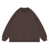 Flat lay of brown classic crew neck solid color custom long sleeve t-shirt.