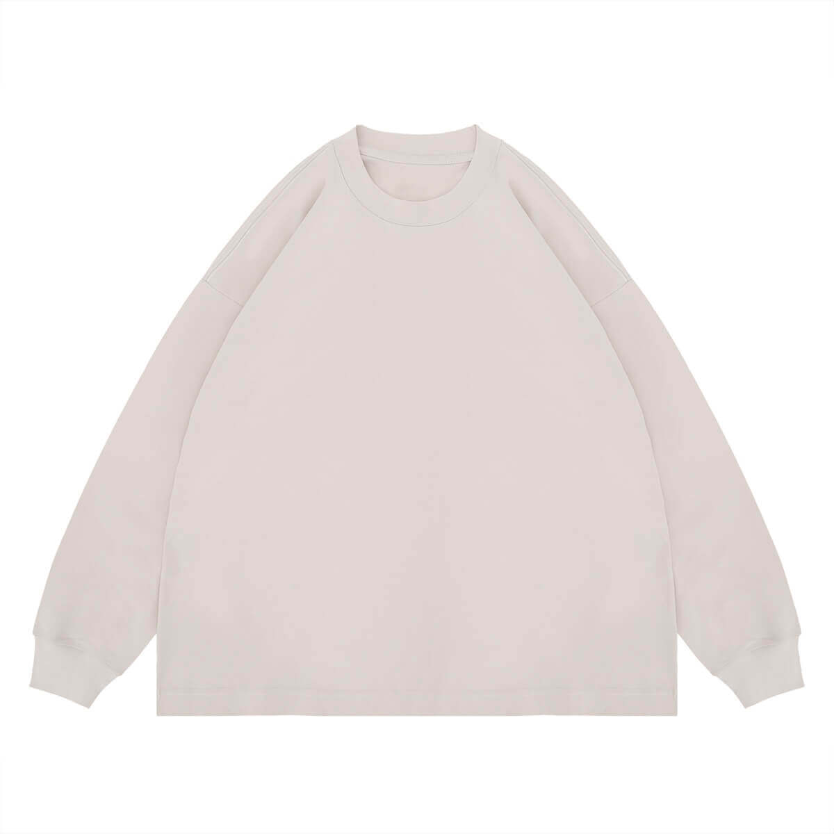 Flat lay of khaki classic crew neck solid color custom long sleeve t-shirt.