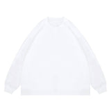 Flat lay of white classic crew neck solid color custom long sleeve t-shirt.