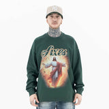 Front view of a model wearing a cotton Jesus graphic long sleeve T-shirt.