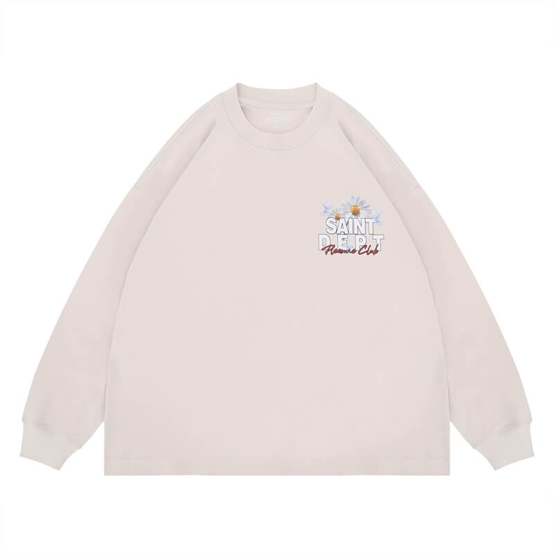 Flat lay of a washed floral long sleeve graphic T-shirt