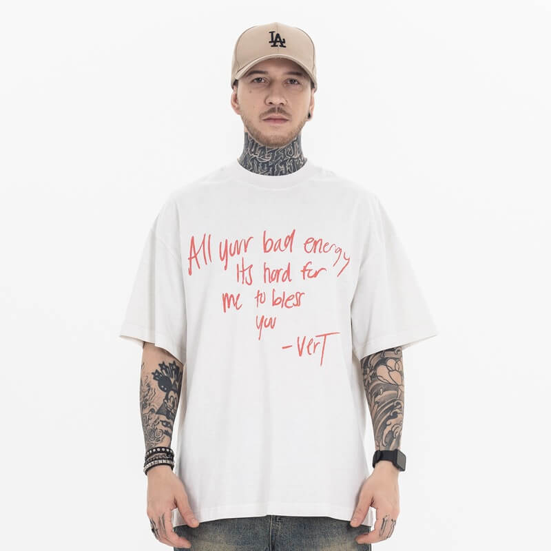 Model wearing front view of future sorry album rap graphic t shirt.
