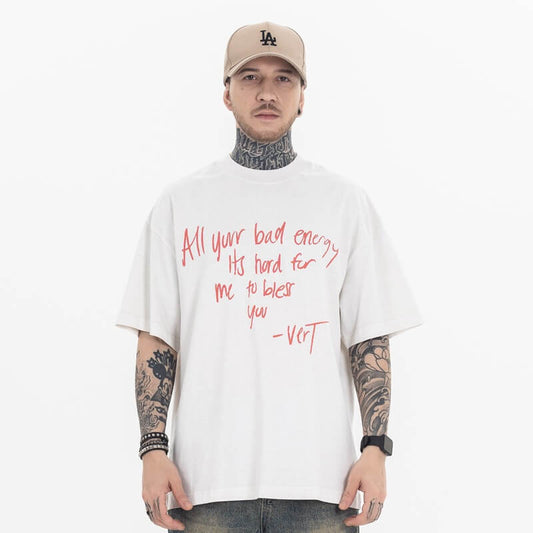 Model wearing front view of future sorry album rap graphic t shirt.