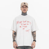 Model wearing front view of future sorry album rap graphic t shirt.