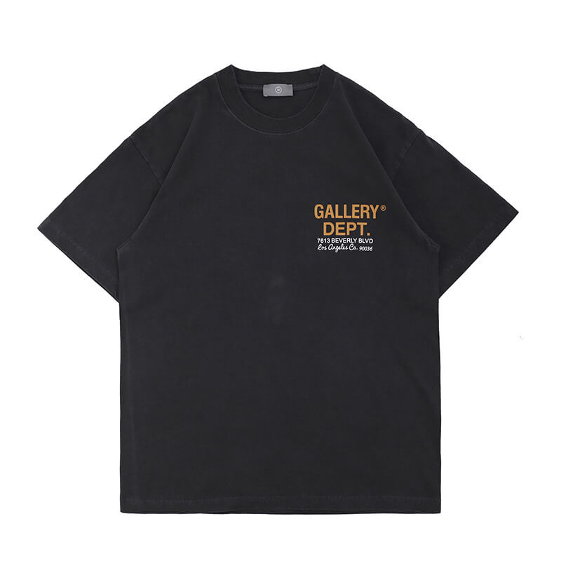 Flat lay of gallery dept gray car graphic t-shirt.