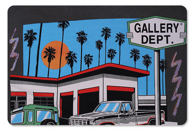 Back print detail of gallery dept gray car graphic t-shirt.