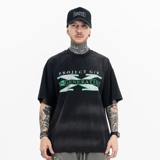 Model wearing Generation X graphic T-shirt front view
