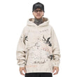 Model wearing graffiti angel fleece graphic hoodie front view.