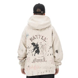 Model wearing graffiti angel fleece graphic hoodie back view.
