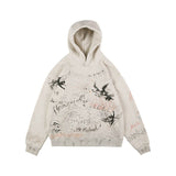 Flat lay of graffiti angel fleece graphic hoodie.