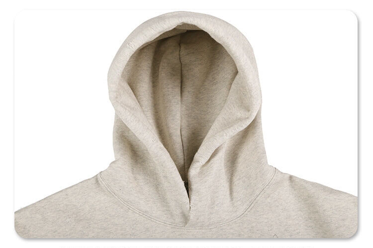 Close-up of hoodie cap detail on graffiti angel fleece graphic hoodie.