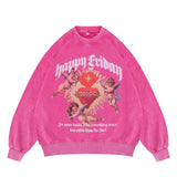 Flat lay of a 'Happy Friday' vintage wash graphic sweatshirt with front design