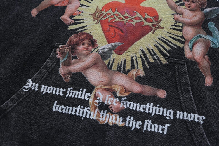 Happy friday vintage wash graphic hoodie graphic detail.