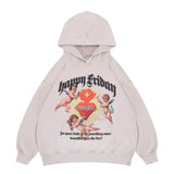 Milk tea happy friday vintage wash graphic hoodie flat display.