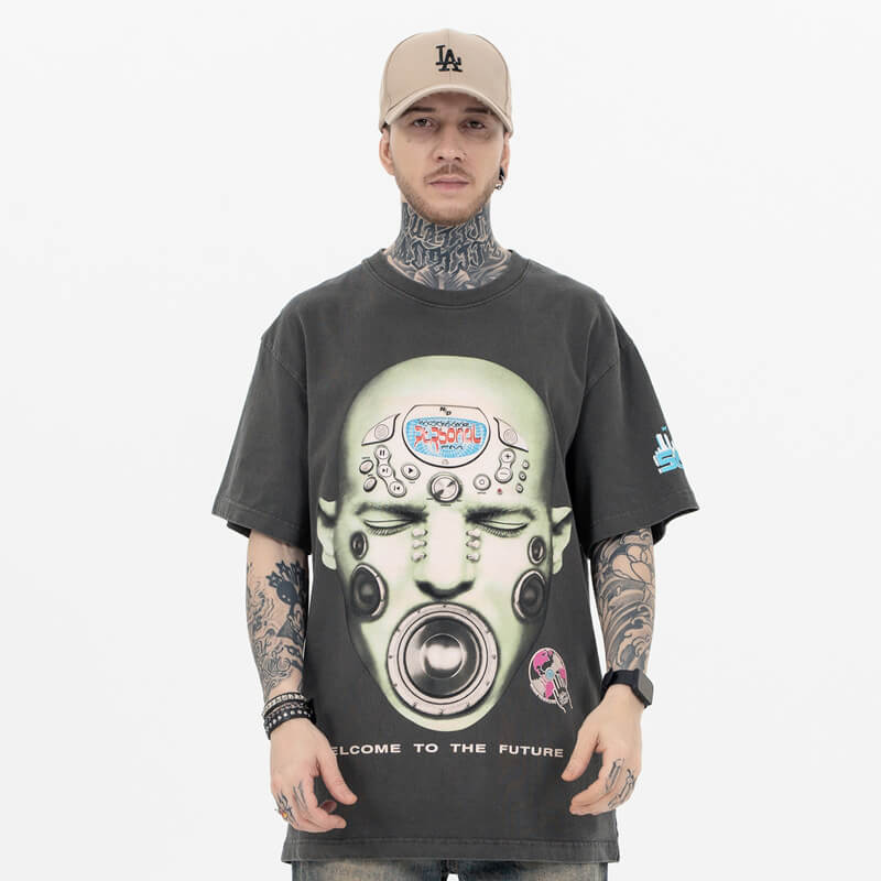 Male model wearing Hip Hop Graphic T-Shirt front view