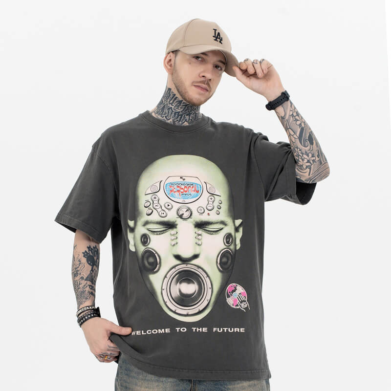 Male model wearing Hip Hop Graphic T-Shirt front view
