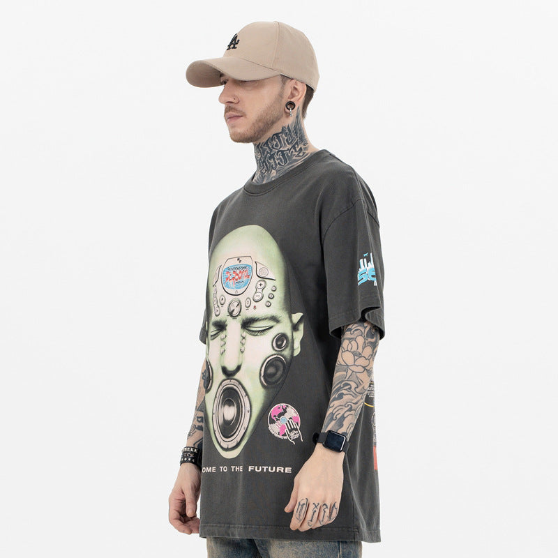 Side view of Hip Hop Graphic T-Shirt worn by male model