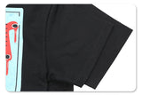 Close-up of sleeve detail on hip-hop style graphic t-shirt