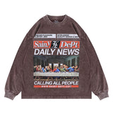 "The Last Supper" Oversized Vintage Wash Graphic CrewNeck Long Sleeve T-Shirt