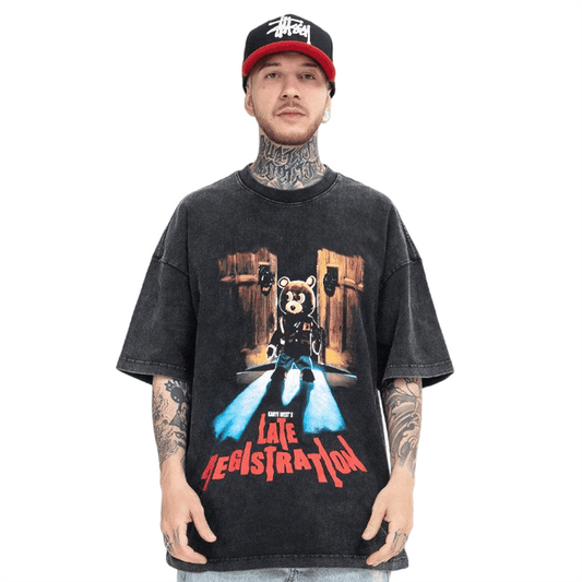 Kanye West Cotton Dropout Bear Graphic T-Shirt - Model Front View