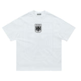 Flat lay of white kanye west vultures graphic t-shirt.