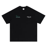 Flat lay black minimal art style 020 letter graphic t-shirt