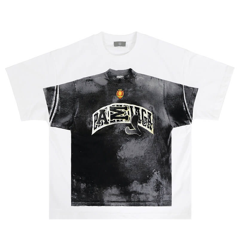 Flat lay of white one more tee vintage street graffiti graphic t-shirt.
