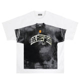 Flat lay of white one more tee vintage street graffiti graphic t-shirt.