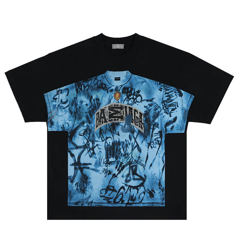 Flat lay of black one more tee vintage street graffiti graphic t-shirt.