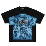 Flat lay of black one more tee vintage street graffiti graphic t-shirt.