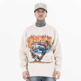 Front view of a model wearing a 'QLACW' flame logo street cotton long sleeve T-shirt.