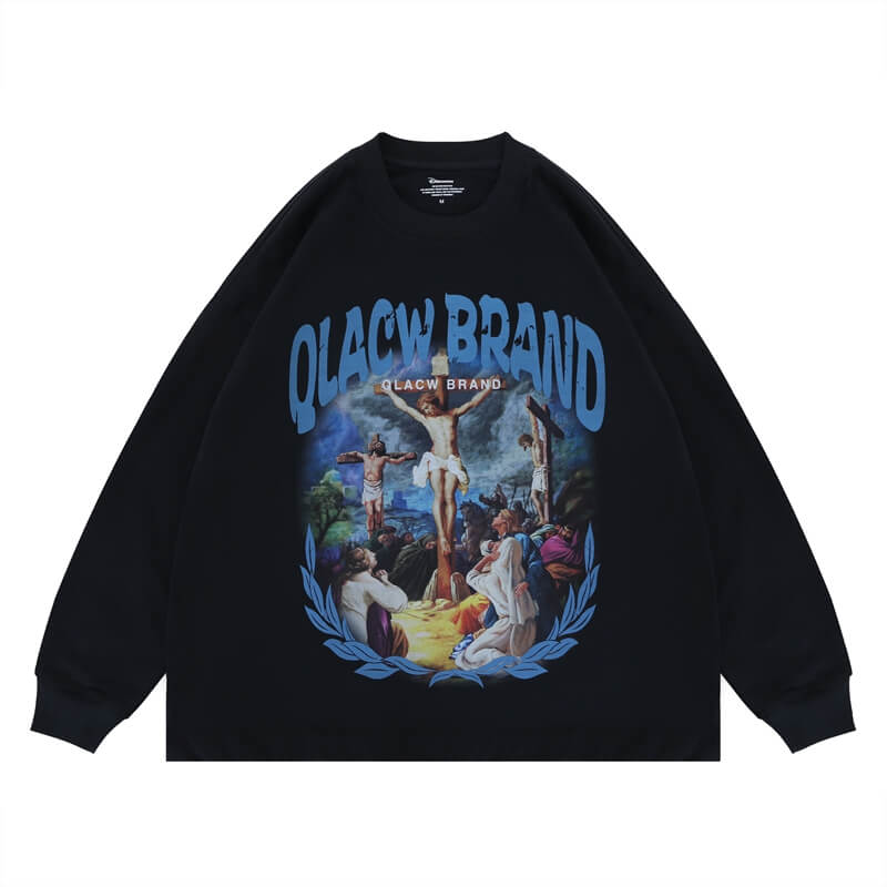 Flat lay of a QLACW logo soft pure cotton long sleeve T-shirt