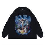 Flat lay of a QLACW logo soft pure cotton long sleeve T-shirt