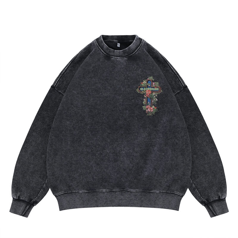 "QLACW" Logo Vintage Soft Street Cross Graphic Sweatshirt
