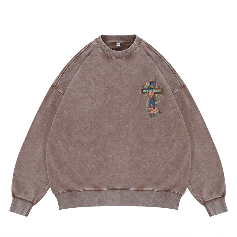 Flat lay of a 'QLACW' vintage street graphic sweatshirt