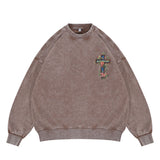 Flat lay of a 'QLACW' vintage street graphic sweatshirt