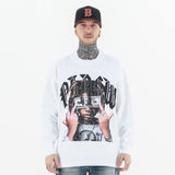 Front view of a model wearing a 'QLACW' personalized logo soft cotton long sleeve T-shirt