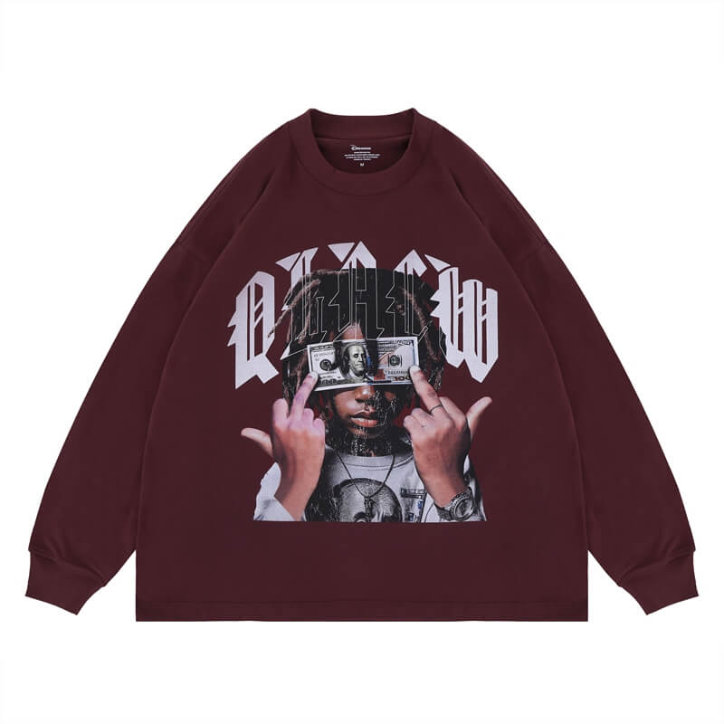 Flat lay of a 'QLACW' personalized logo soft pure cotton long sleeve T-shirt