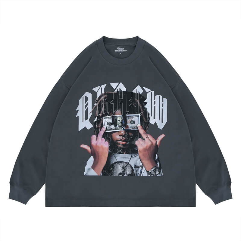 Flat lay of a 'QLACW' personalized logo soft pure cotton long sleeve T-shirt
