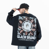 Back view of a model wearing a QLACW unique brand address graphic T-shirt