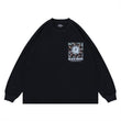 Flat lay of a QLACW unique brand address graphic long sleeve T-shirt