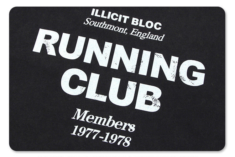 Back print detail of running club vintage graphic t-shirt.