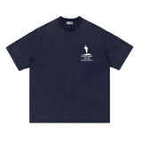 Flat lay of blue running club vintage graphic t-shirt.
