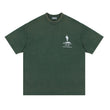 Flat lay of green running club vintage graphic t-shirt.