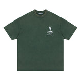 Flat lay of green running club vintage graphic t-shirt.